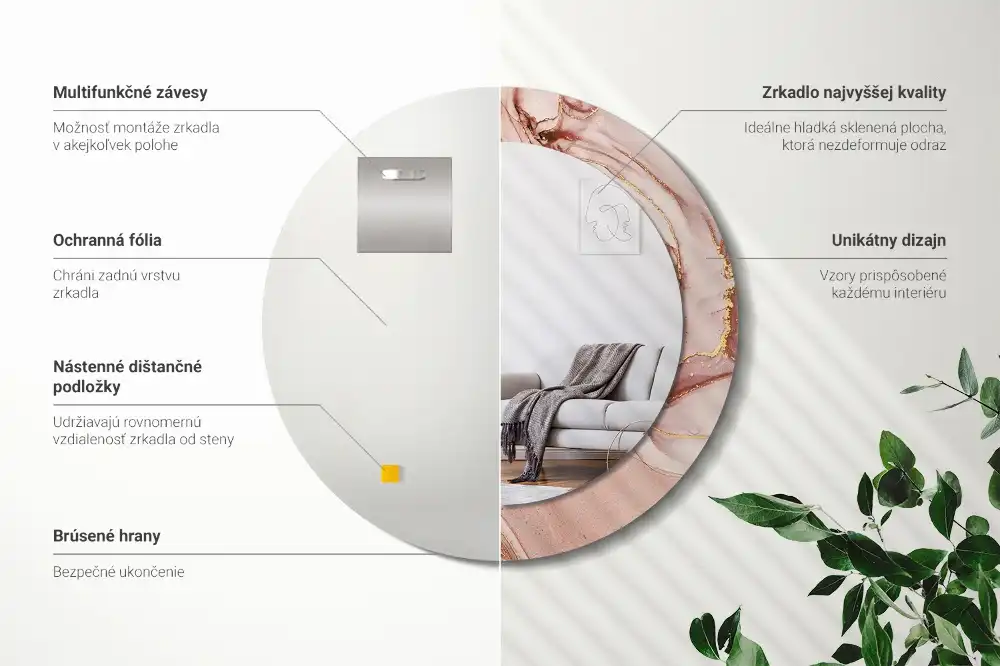 Espejo redondo estampado Fluido abstracto