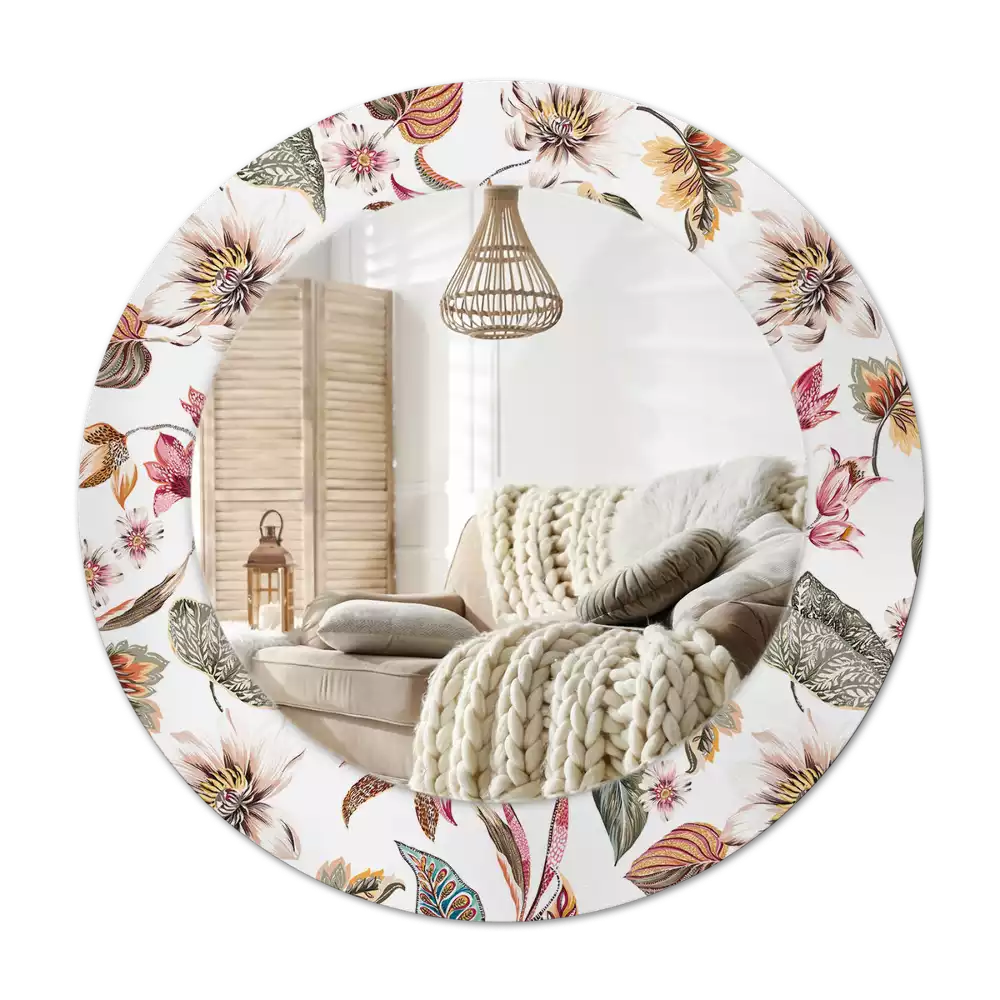Espejo redondo estampado Flores vintage