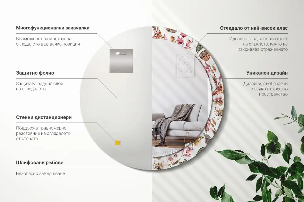 Espejo redondo estampado Flores vintage