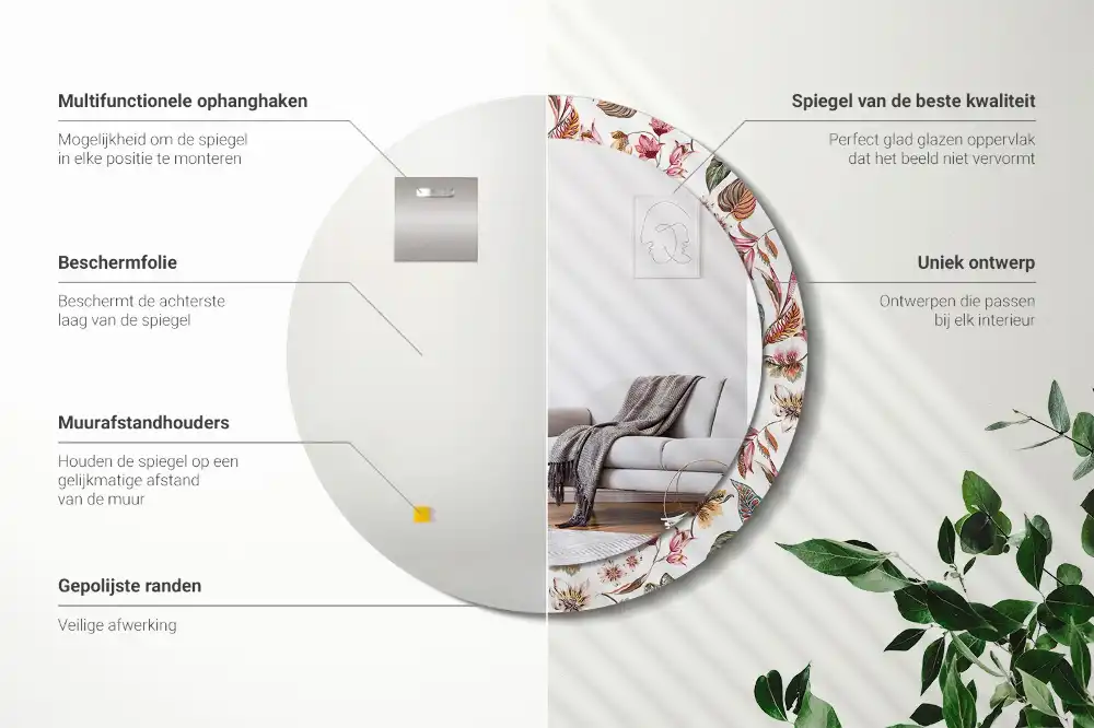 Espejo redondo estampado Flores vintage