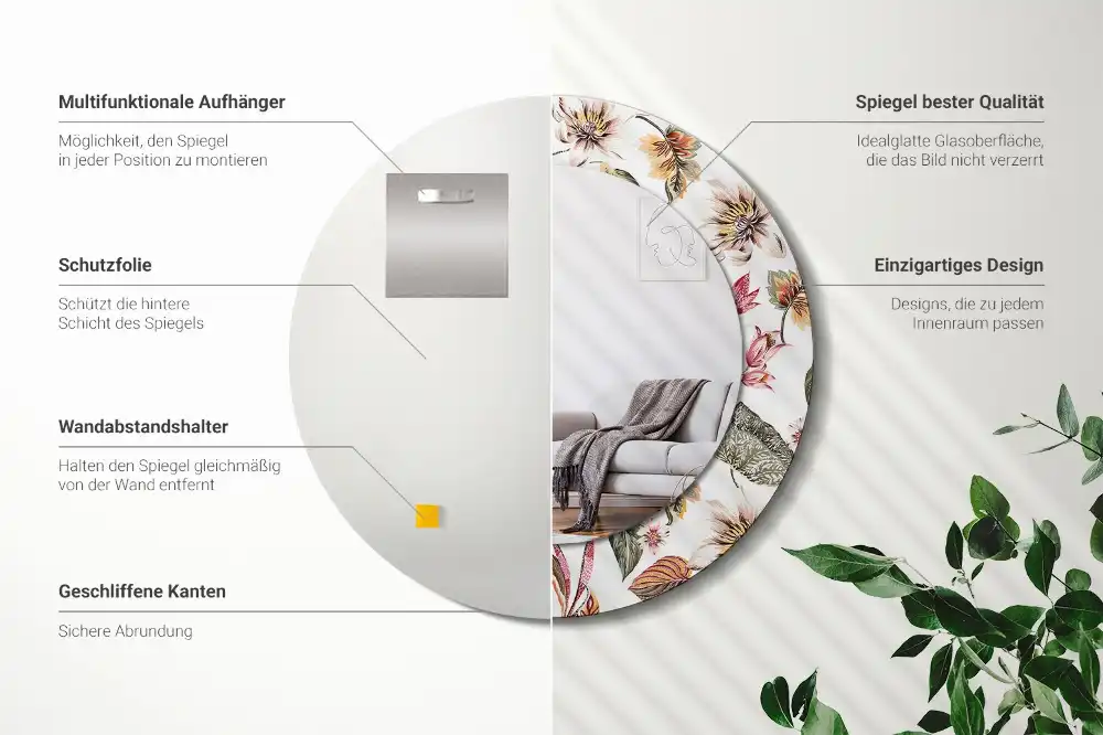 Espejo redondo estampado Flores vintage