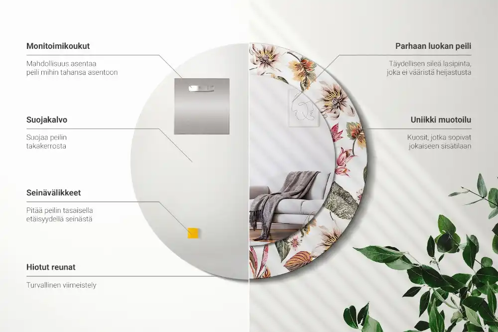 Espejo redondo estampado Flores vintage