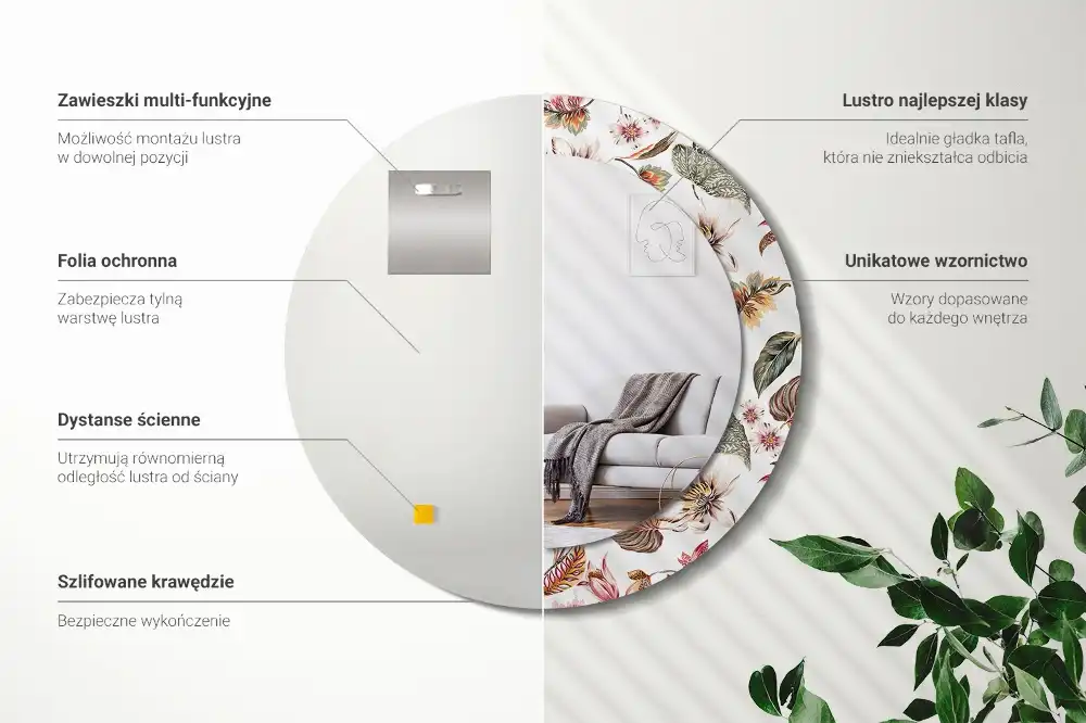 Espejo redondo estampado Flores vintage