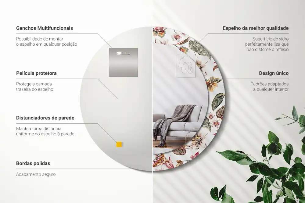 Espejo redondo estampado Flores vintage