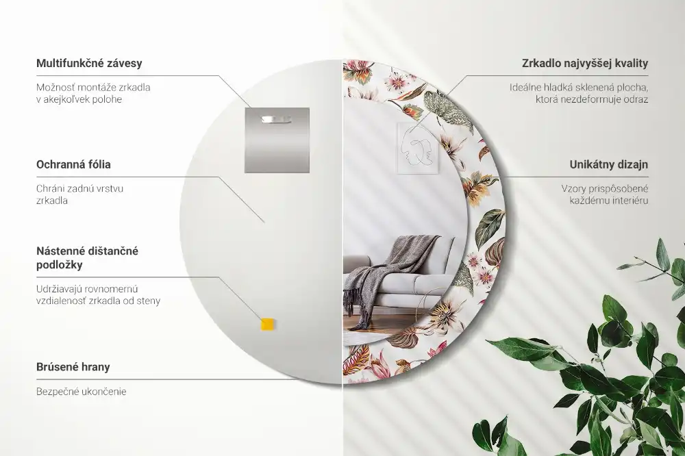 Espejo redondo estampado Flores vintage