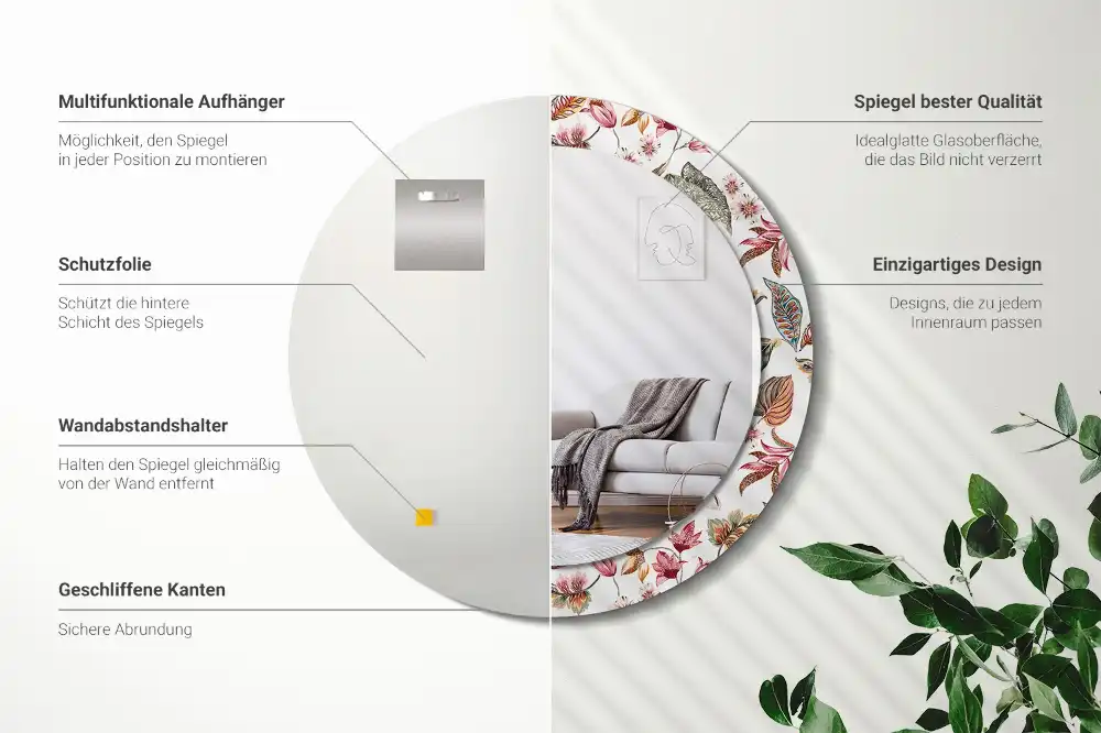 Espejo redondo estampado Flores vintage