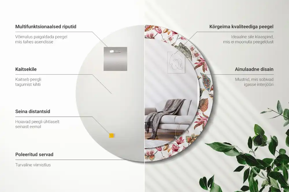 Espejo redondo estampado Flores vintage