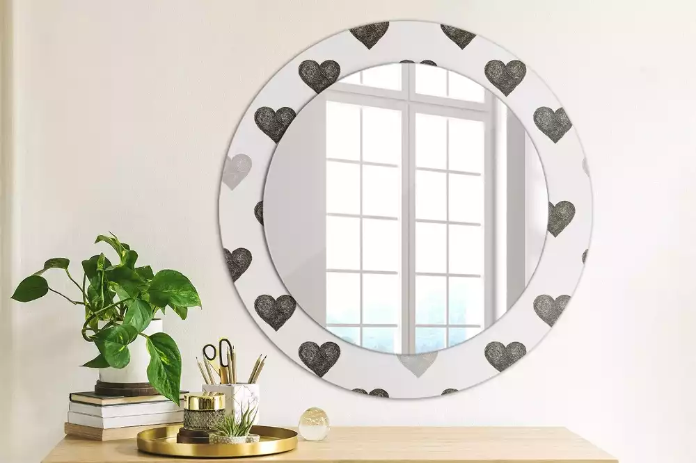 Espejo redondo impreso Corazones abstractos
