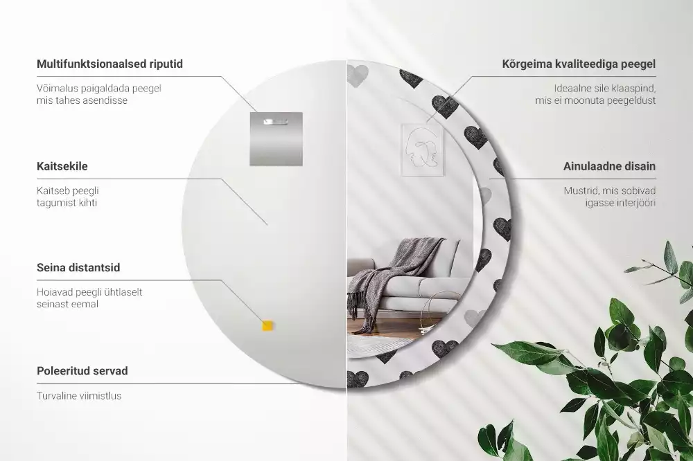 Espejo redondo impreso Corazones abstractos