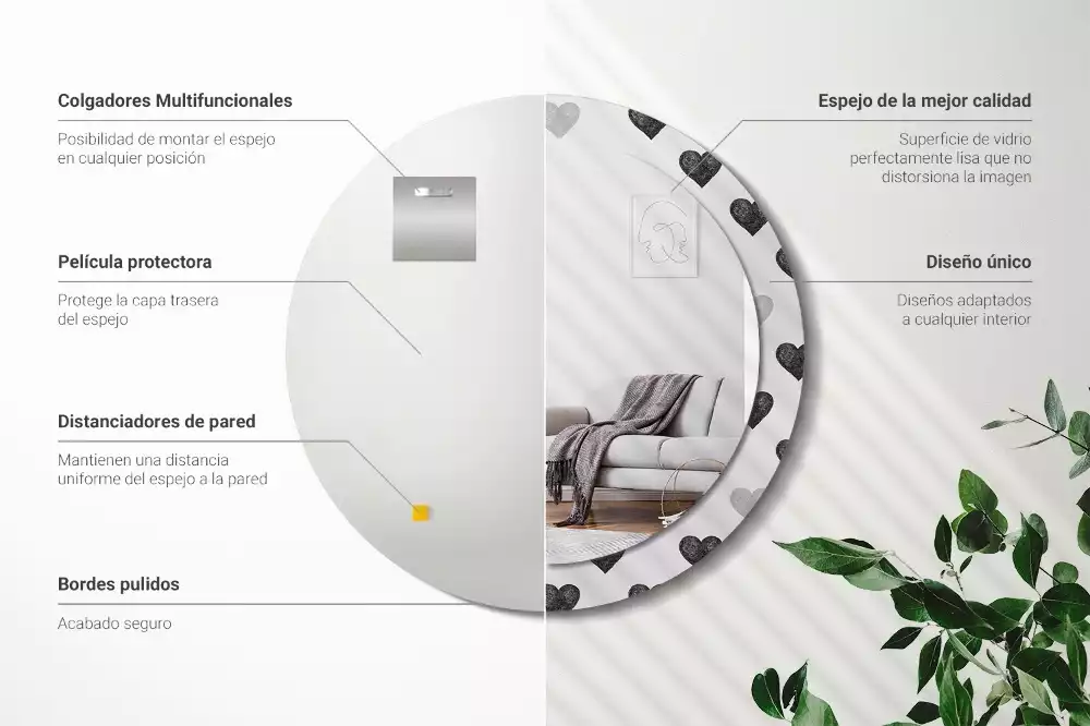 Espejo redondo impreso Corazones abstractos