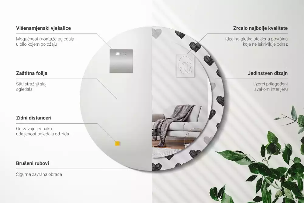 Espejo redondo impreso Corazones abstractos