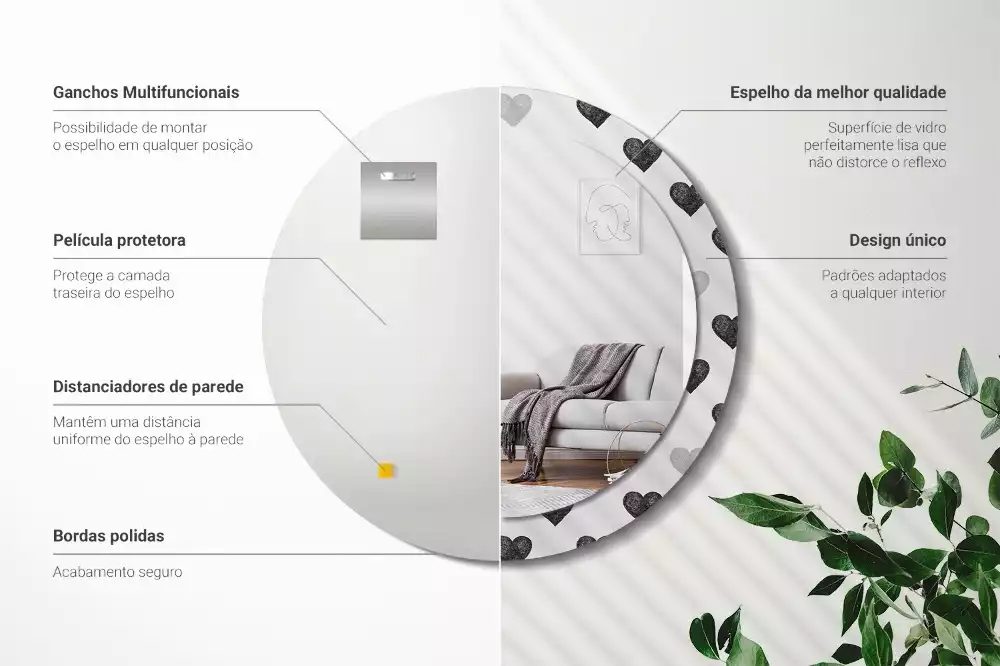 Espejo redondo impreso Corazones abstractos