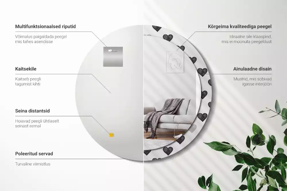 Espejo redondo impreso Corazones abstractos