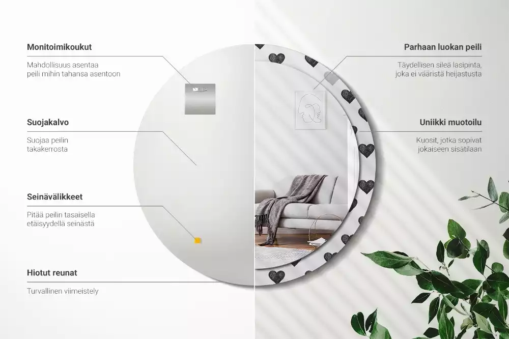 Espejo redondo impreso Corazones abstractos