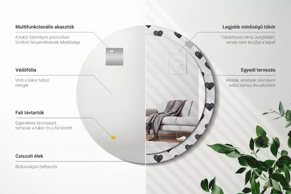 Espejo redondo impreso Corazones abstractos