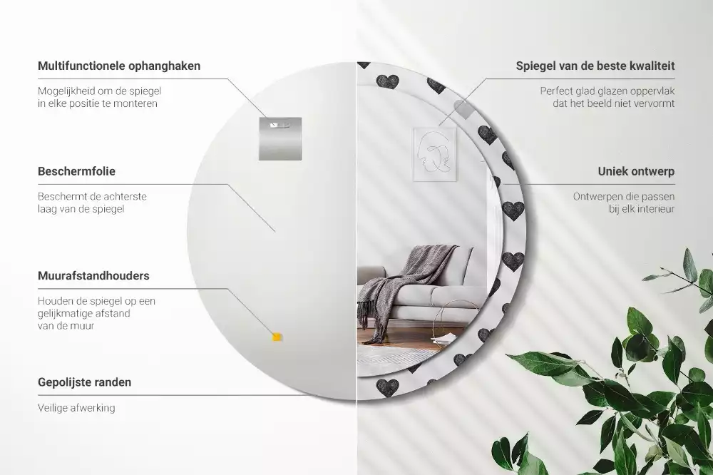 Espejo redondo impreso Corazones abstractos