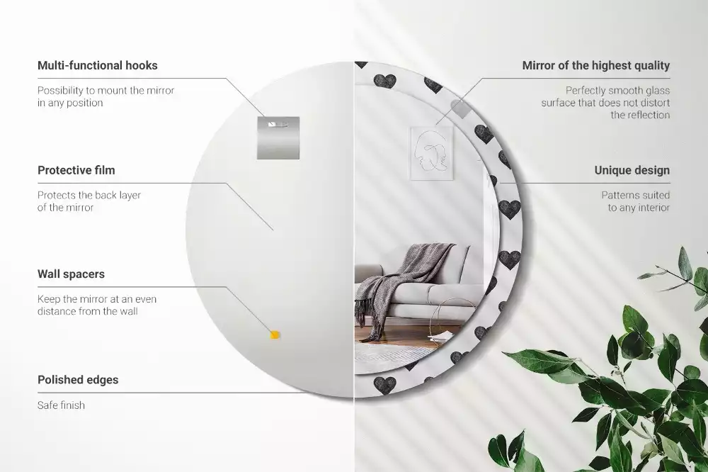 Espejo redondo impreso Corazones abstractos