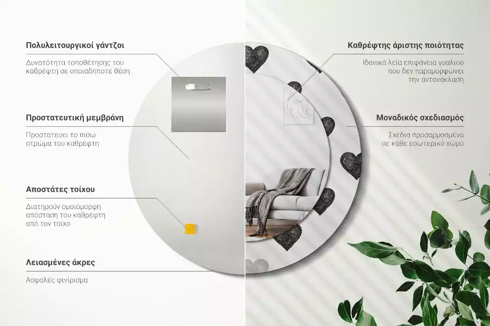 Espejo redondo impreso Corazones abstractos