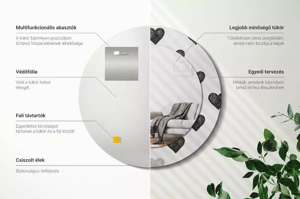 Espejo redondo impreso Corazones abstractos