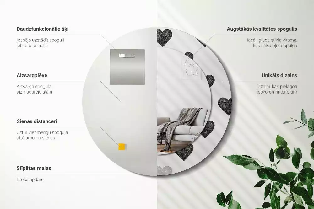 Espejo redondo impreso Corazones abstractos