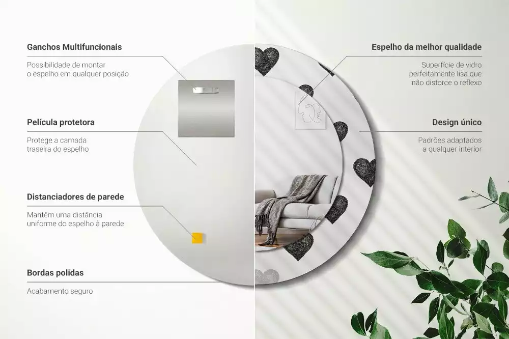 Espejo redondo impreso Corazones abstractos