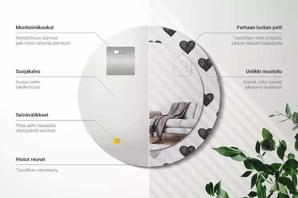 Espejo redondo impreso Corazones abstractos