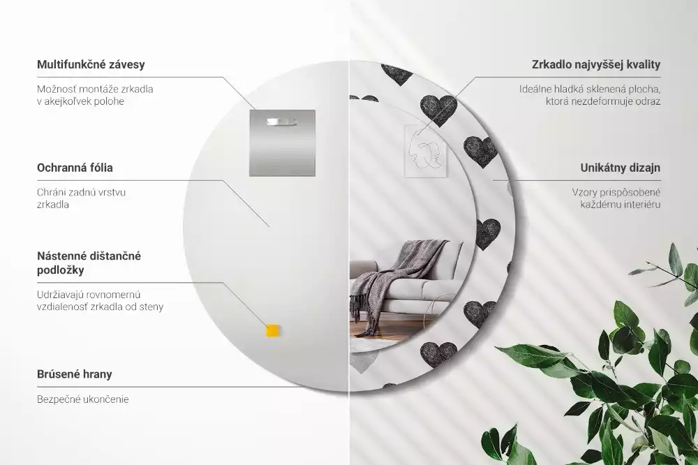 Espejo redondo impreso Corazones abstractos