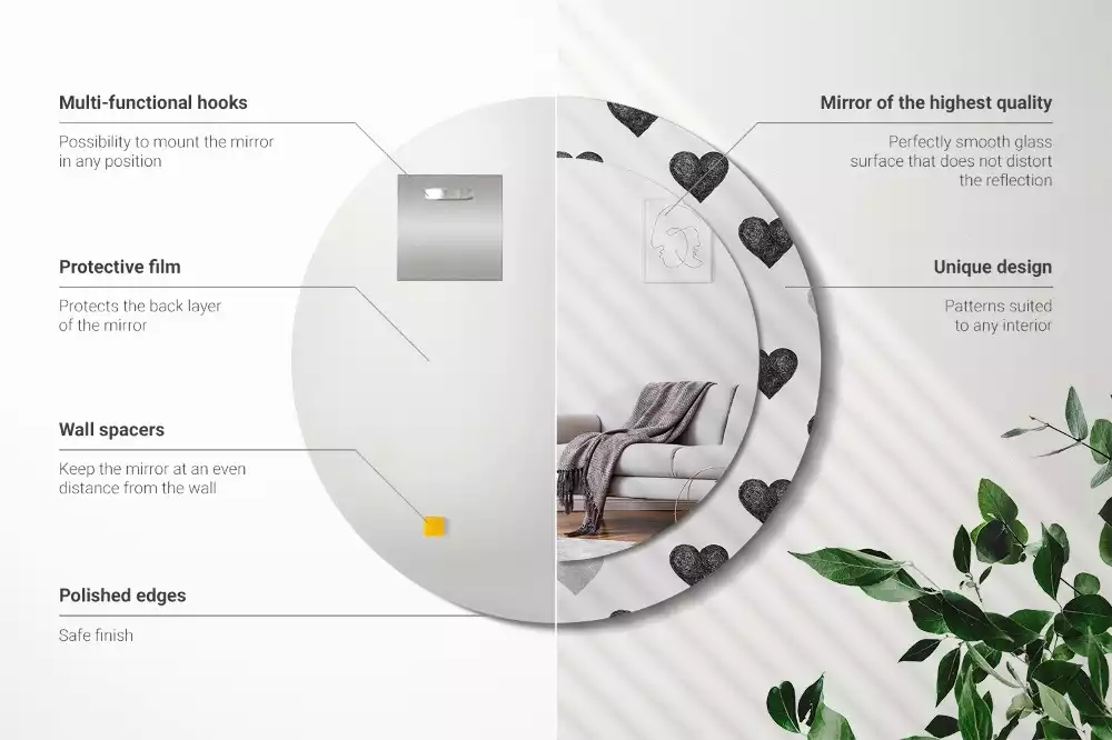 Espejo redondo impreso Corazones abstractos