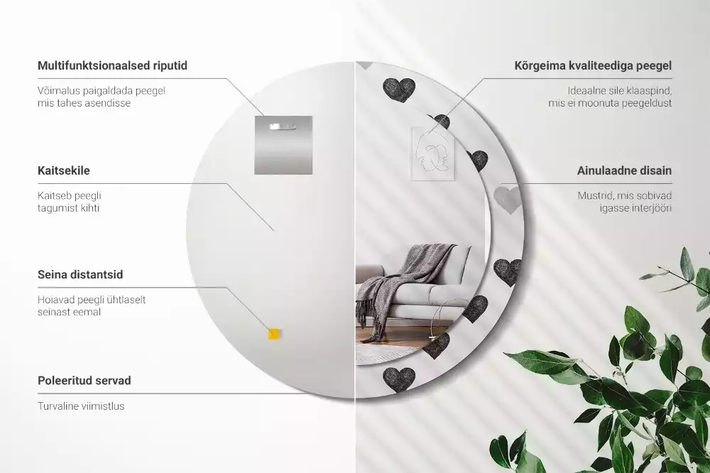 Espejo redondo impreso Corazones abstractos