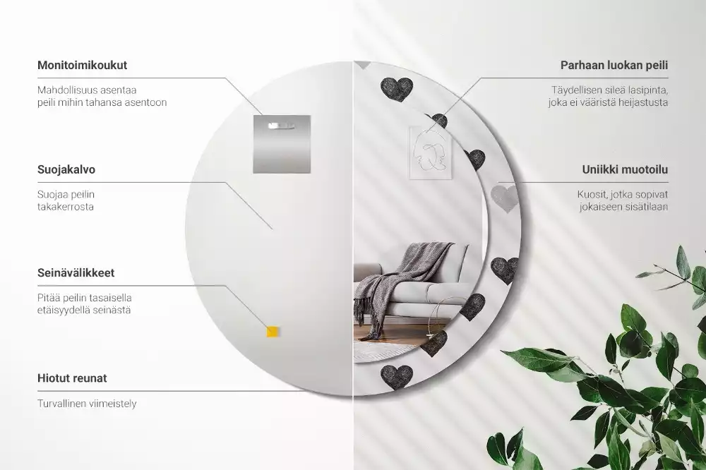 Espejo redondo impreso Corazones abstractos