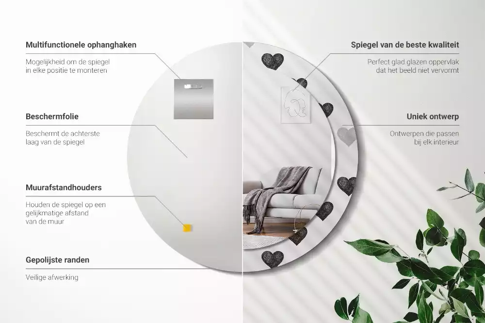 Espejo redondo impreso Corazones abstractos