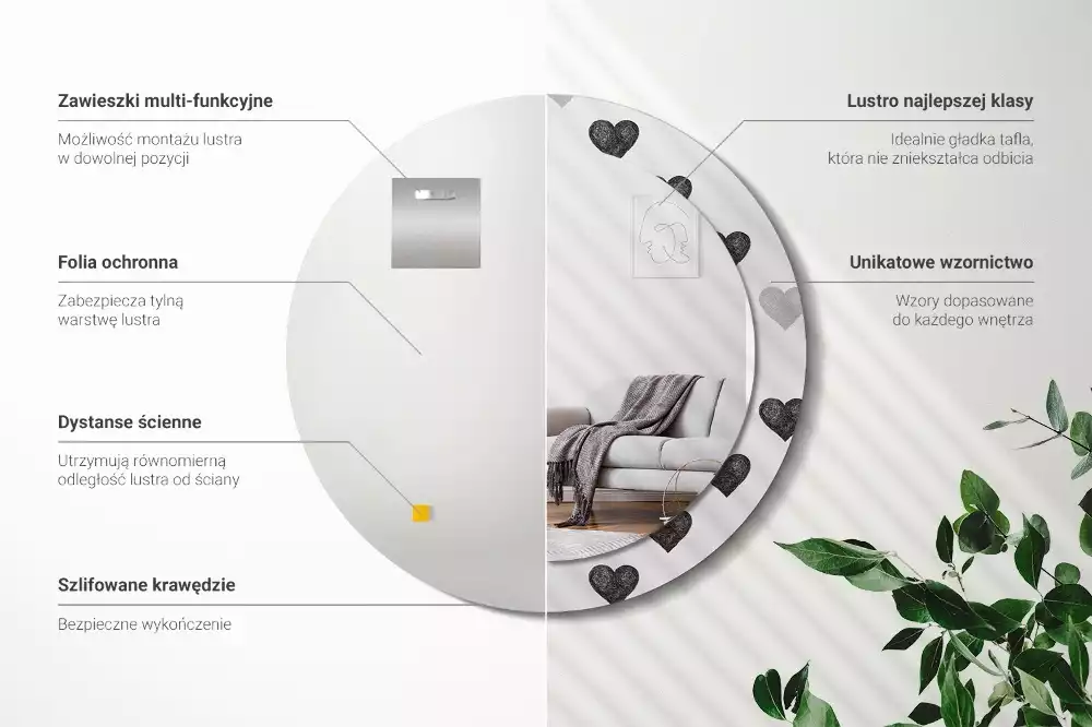 Espejo redondo impreso Corazones abstractos