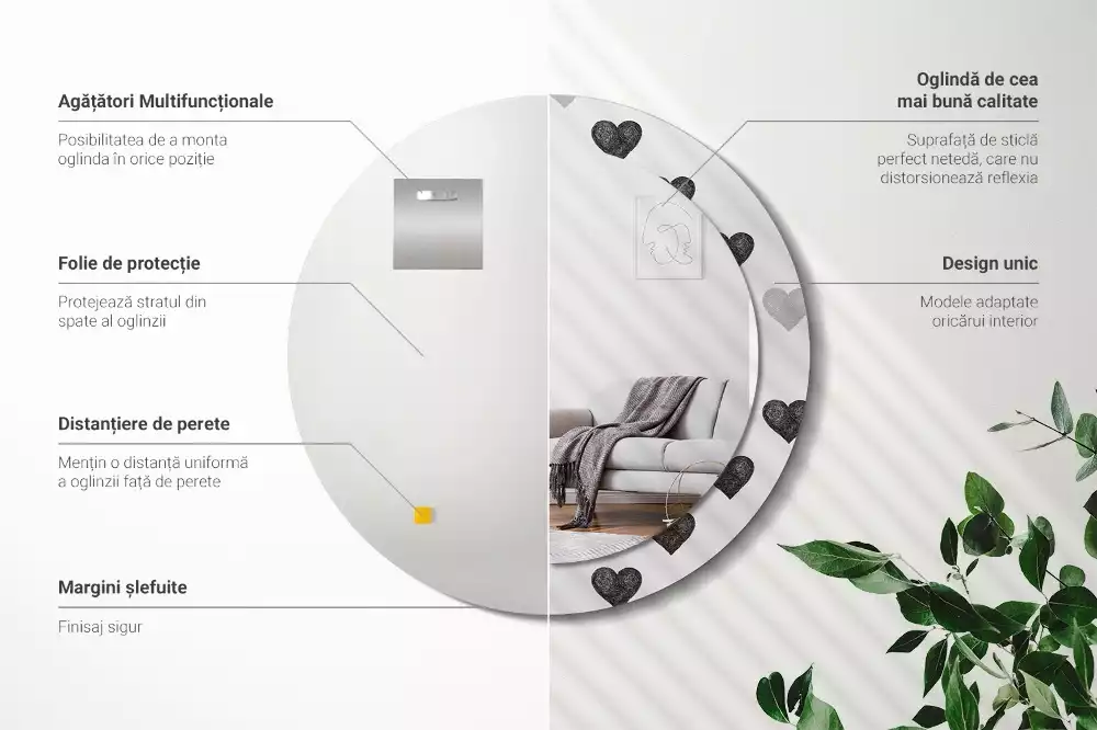 Espejo redondo impreso Corazones abstractos