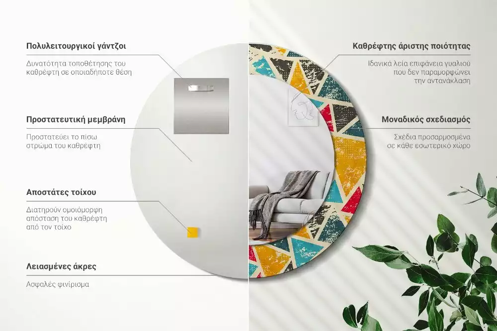 Espejo redondo impreso Composición retro