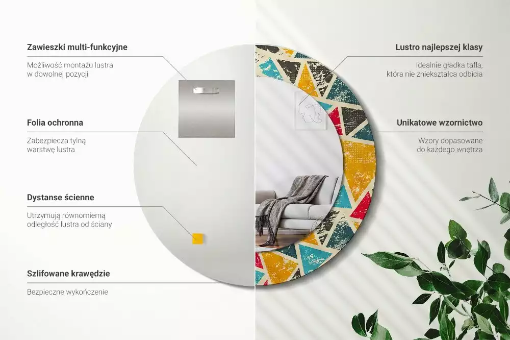 Espejo redondo impreso Composición retro