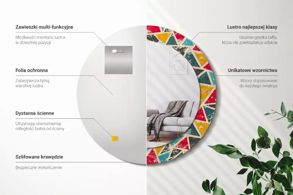 Espejo redondo impreso Composición retro