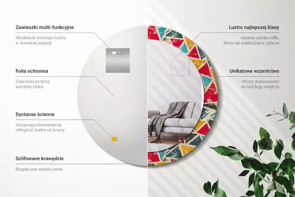 Espejo redondo impreso Composición retro