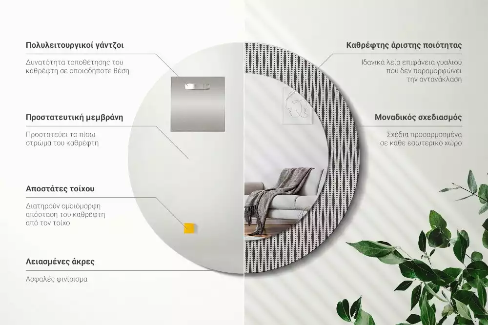 Espejo redondo con decoración Patrón de puntos geométricos