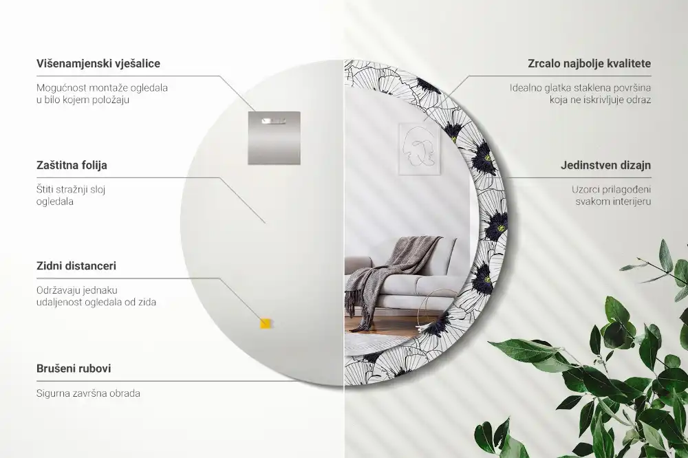 Espejo redondo con decoración Arreglo floral