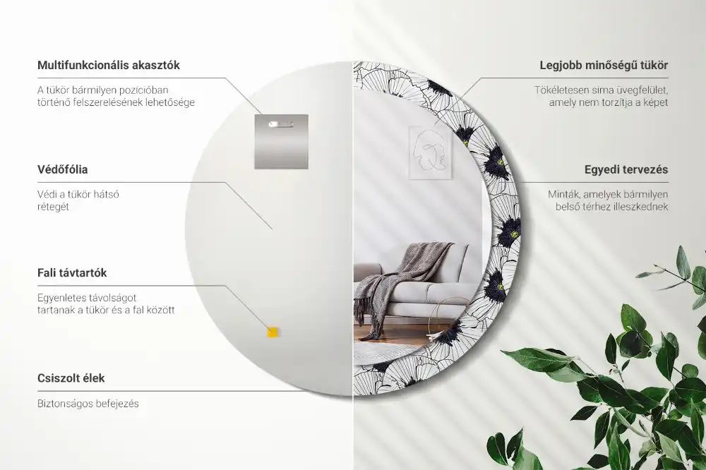 Espejo redondo con decoración Arreglo floral