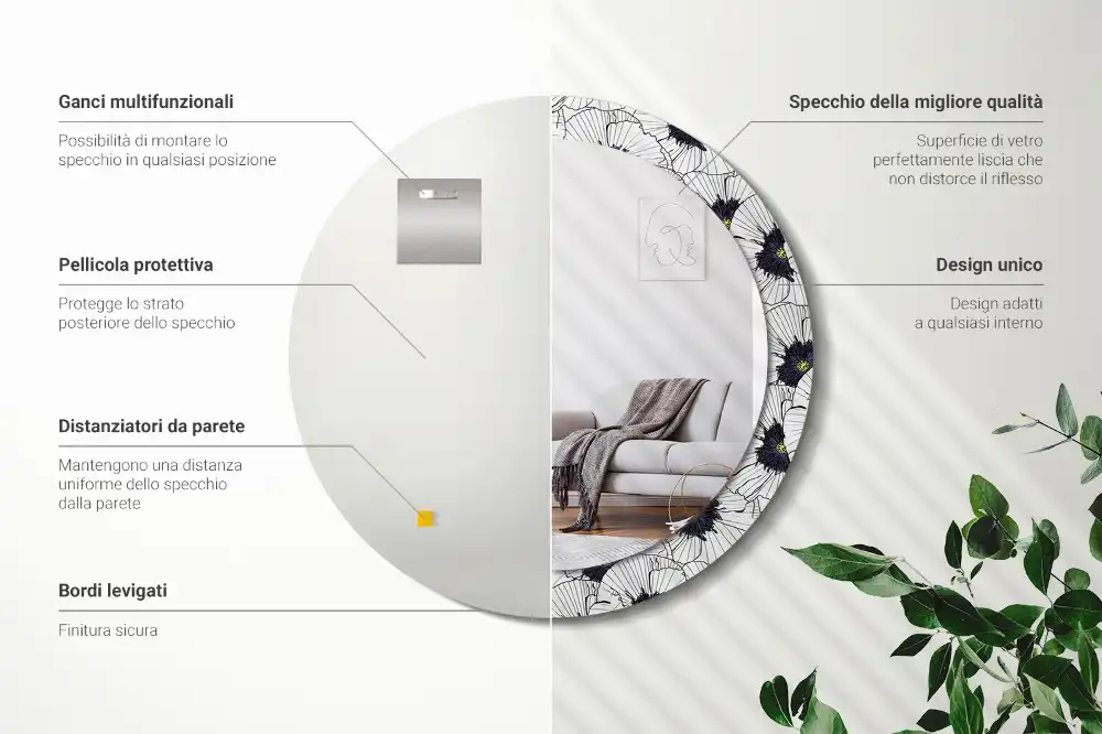 Espejo redondo con decoración Arreglo floral