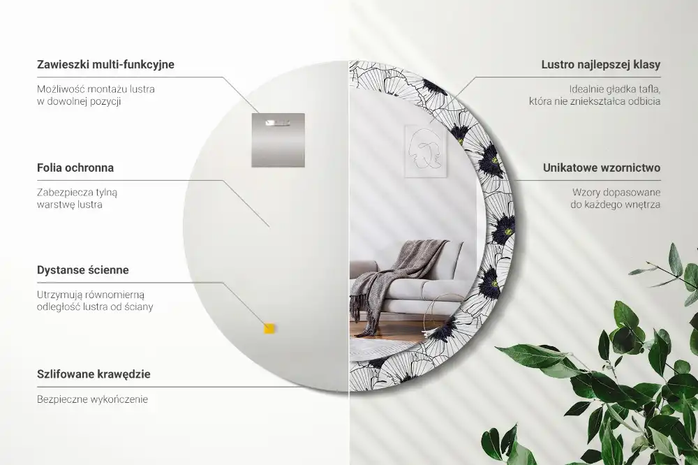 Espejo redondo con decoración Arreglo floral