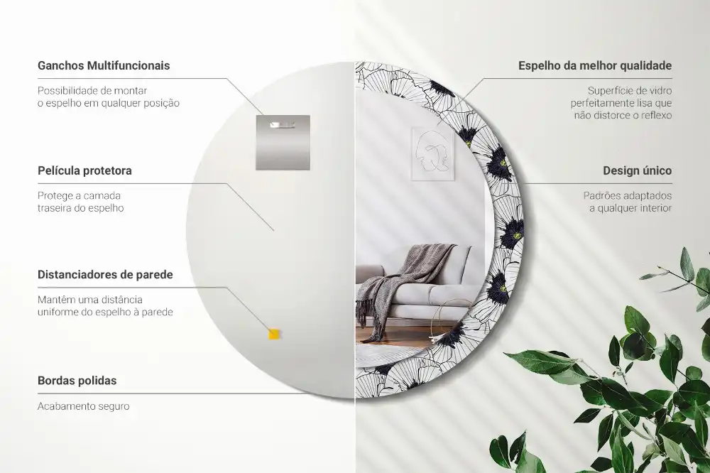 Espejo redondo con decoración Arreglo floral