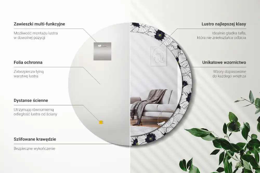 Espejo redondo con decoración Arreglo floral