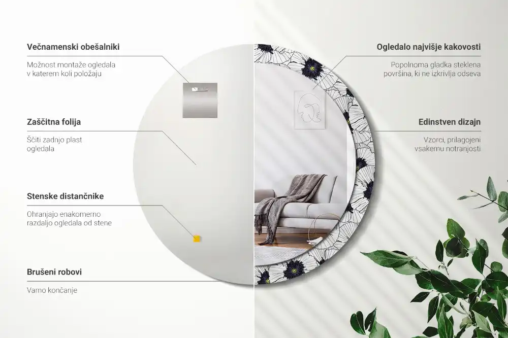 Espejo redondo con decoración Arreglo floral