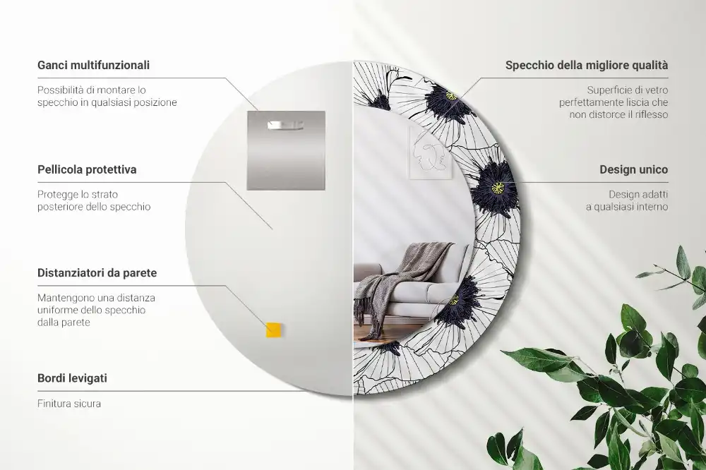 Espejo redondo con decoración Arreglo floral