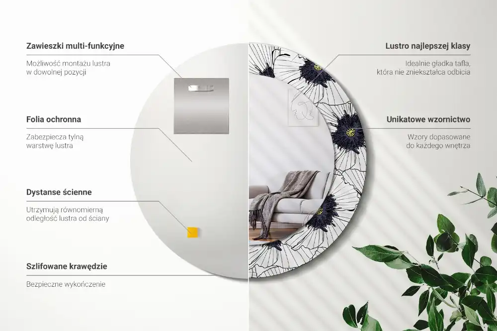 Espejo redondo con decoración Arreglo floral