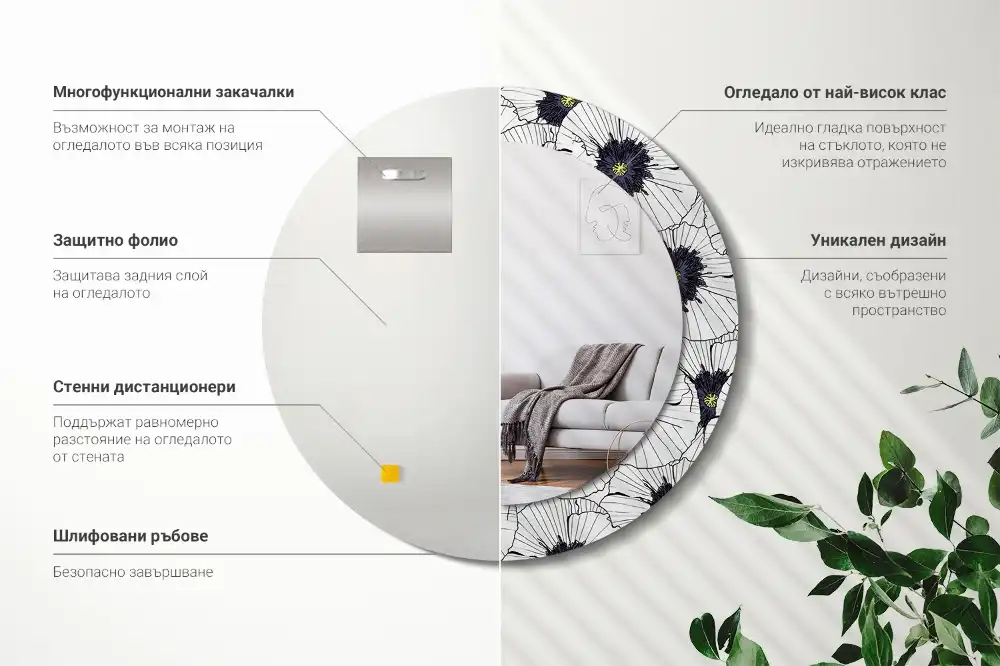 Espejo redondo con decoración Arreglo floral