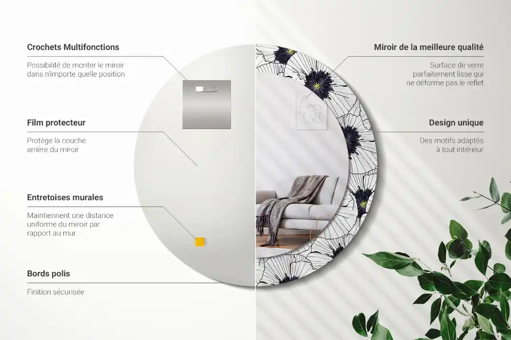 Espejo redondo con decoración Arreglo floral