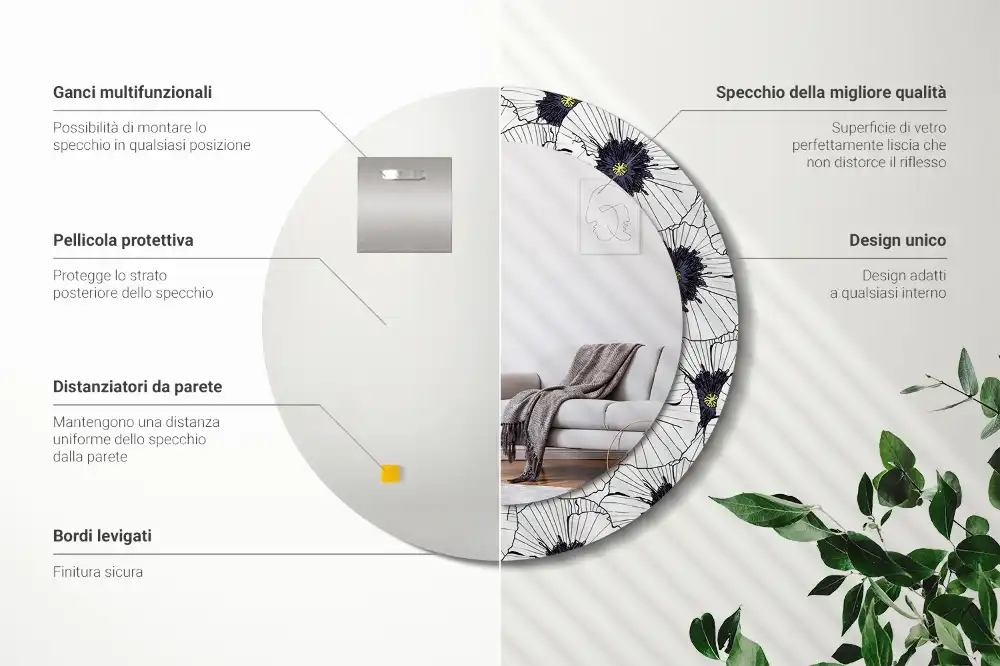 Espejo redondo con decoración Arreglo floral